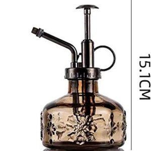 Glass Watering Spray Bottle, 6 Inches Tall Vintage Style Spritzer Gray